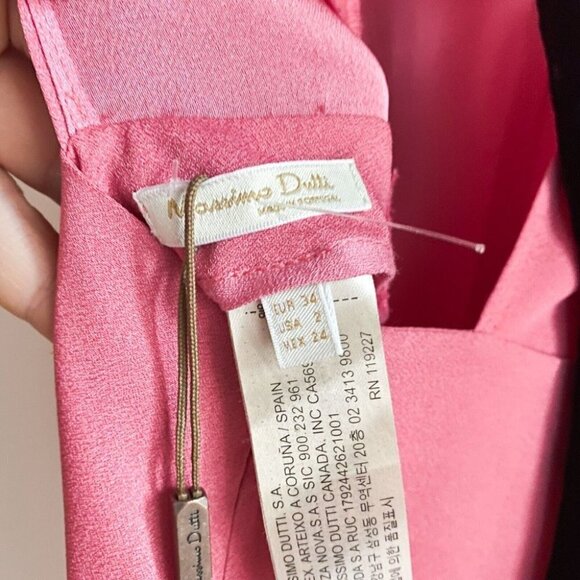 NWT Massimo Dutti Pink Wide  Leg Butterfly Sleeve Flowy Jumpsuit w Black Bow 2 - Picture 8 of 9